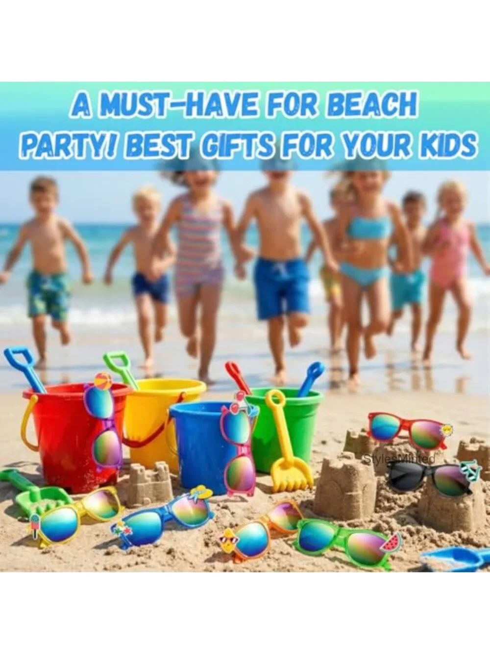 16 Pack Kids Sunglasses Party Favors with Decor Snaps, Translucent UV400